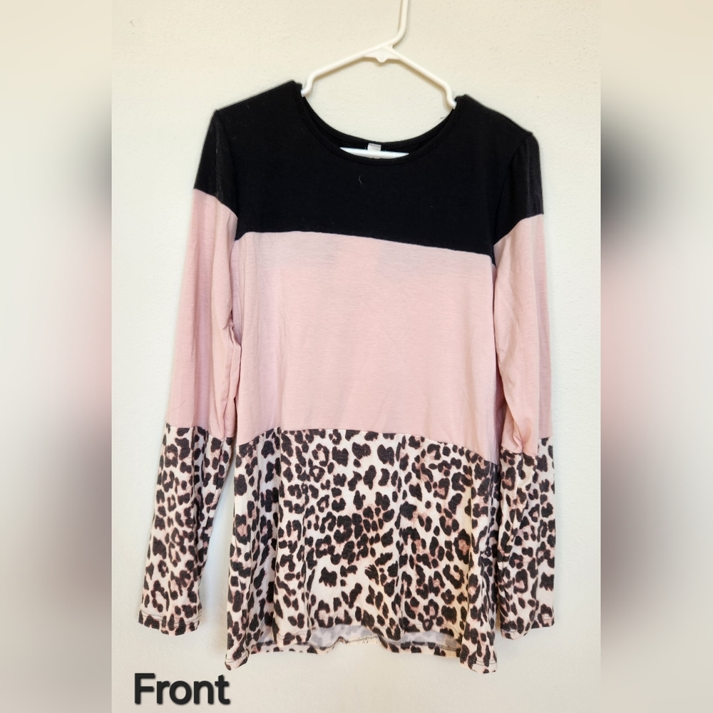 Large, animal print/pink/black long sleeved sweater